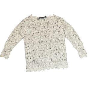 Forenza Vintage 80s boho cream Lace Crochet long sleeve woman’s 1X